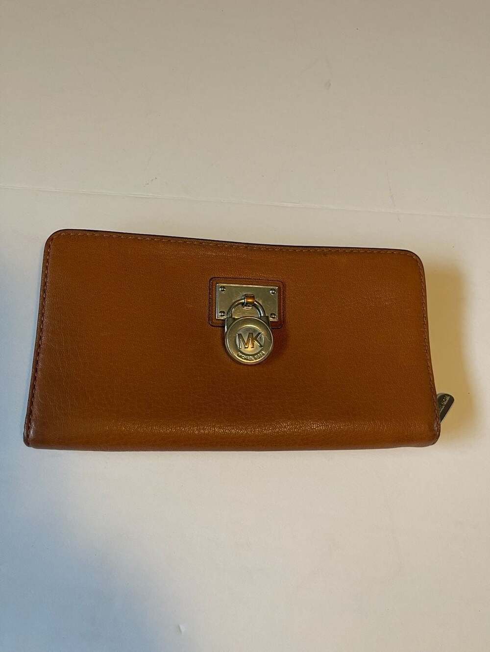 Michael Kors Hamilton Brown Leather Zip Around Lock Continental Wallet